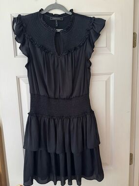 BCBGMaxAzria Black Ruffle Neck Blouse